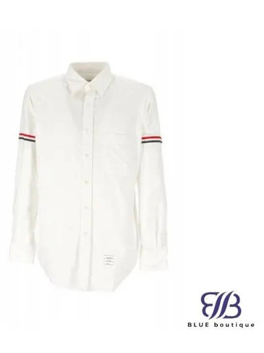 Oxford Striped Grosgrain Armband Classic Long Sleeve Shirt White - THOM BROWNE - BALAAN 2