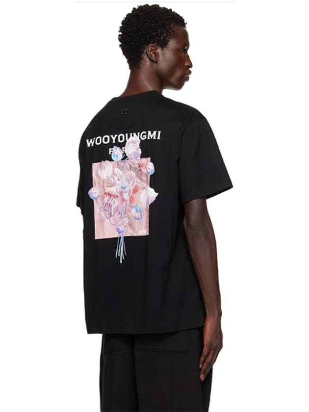 3D Flower Back Logo Round Short Sleeve T-Shirt Black - WOOYOUNGMI - BALAAN 2