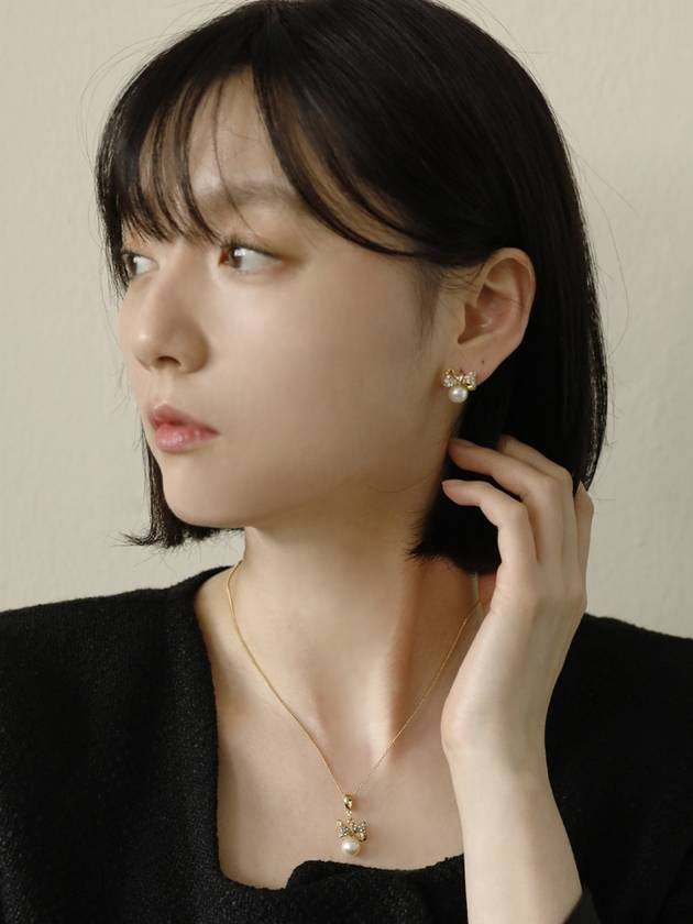 Ribbon Pearl Cubic Necklace Gold - SOSOO - BALAAN 3