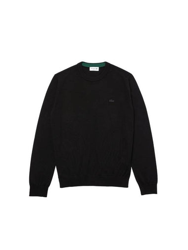 Crew Neck Merino Wool Knit Top Black - LACOSTE - BALAAN 1