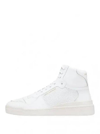 Men's SL24 Used-Look Perforated Leather Mid Top Sneakers White - SAINT LAURENT - BALAAN 2