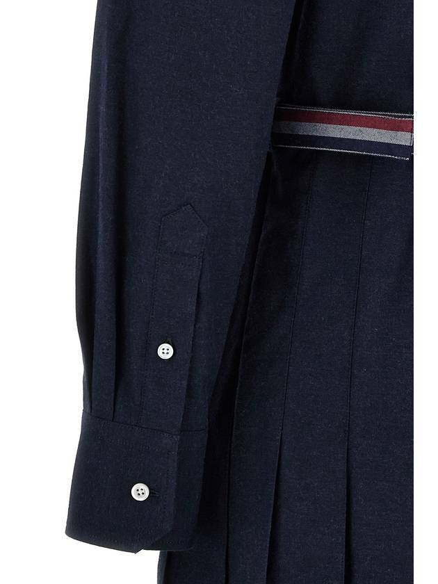 Stripe Flannel Pleated Bottom Belted Cotton Midi Dress Navy - THOM BROWNE - BALAAN 6