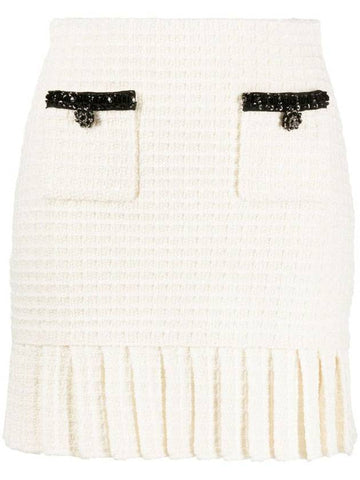 Women's Sequin Trimming Short A-Line Skirt Cream - SELF PORTRAIT - BALAAN 1