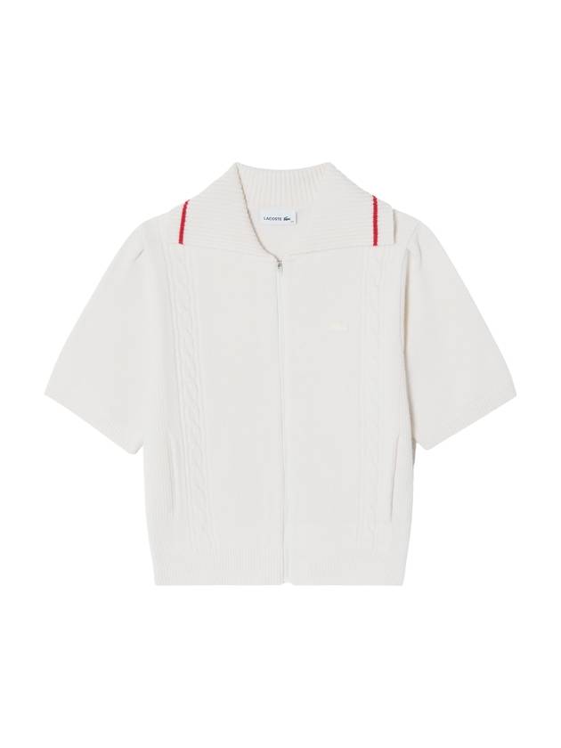 Women's Cable Short Sleeve Cardigan Off White - LACOSTE - BALAAN 1