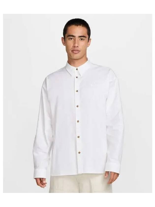 Club Oversized Long Sleeve Oxford Long Sleeve Shirt White - NIKE - BALAAN 2