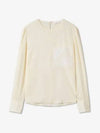 Women's Chest Embroidery Deco Silk Blouse Dusty White - CHLOE - BALAAN 2