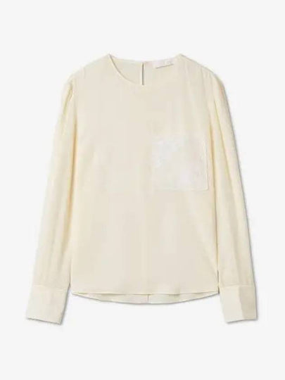 Women's Chest Embroidery Deco Silk Blouse Dusty White - CHLOE - BALAAN 2