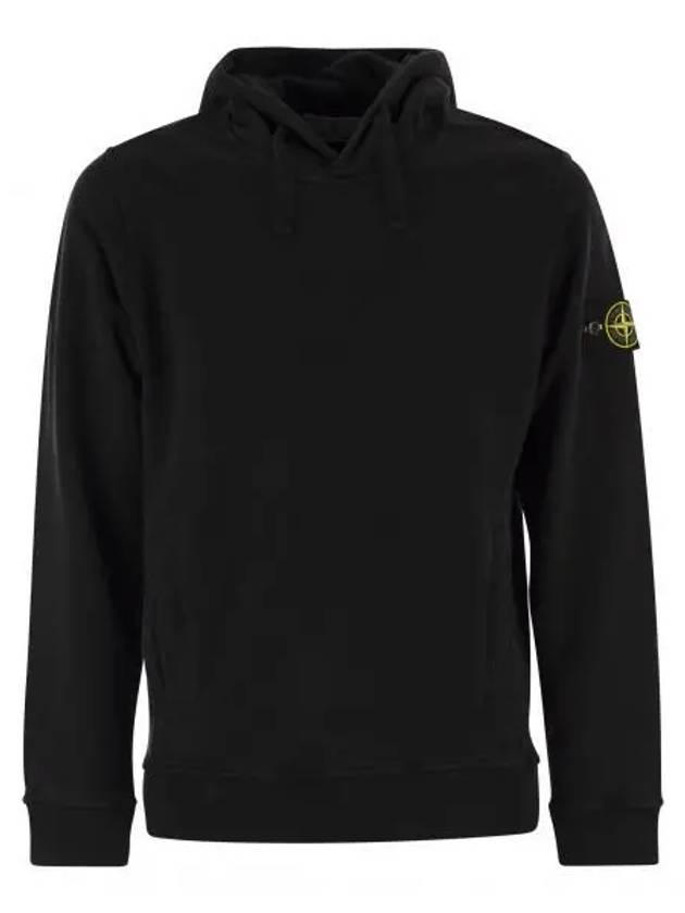 Wappen Patch Brushed Cotton Fleece Hoodie Black - STONE ISLAND - BALAAN 2