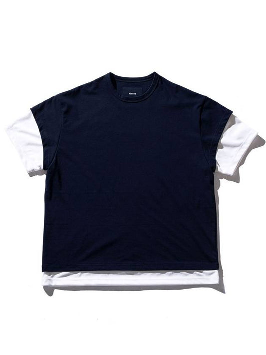 Layered Short Sleeve T-Shirt Navy - VESTITO - BALAAN 2