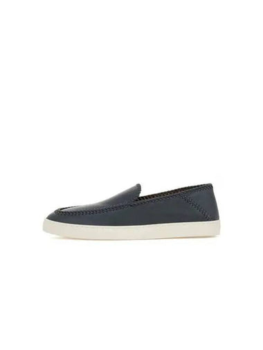 Men s Threaded Trim Leather Slip Ons Dark Green - GIORGIO ARMANI - BALAAN 1