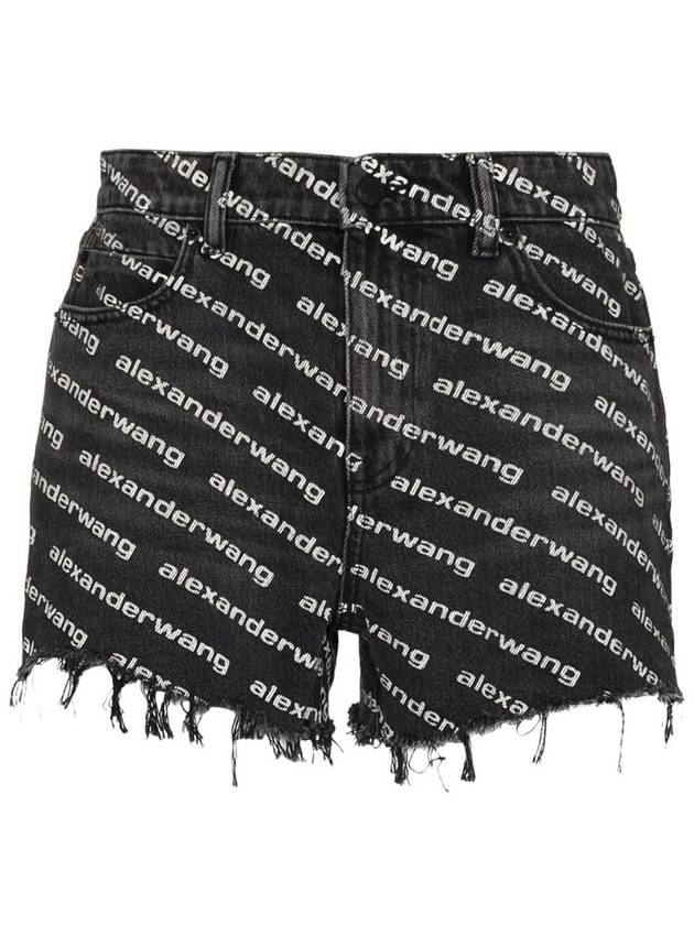 Grey Age Denim Bite Logo Shorts Black - ALEXANDER WANG - BALAAN 2