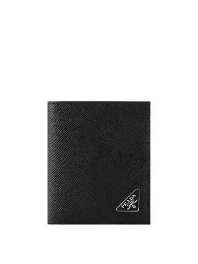 Triangle Logo Saffiano Half Wallet Black - PRADA - BALAAN 2