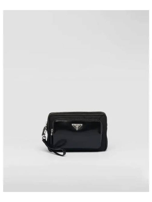 Re-Nylon Brushed Leather Pouch Bag Black - PRADA - BALAAN 2