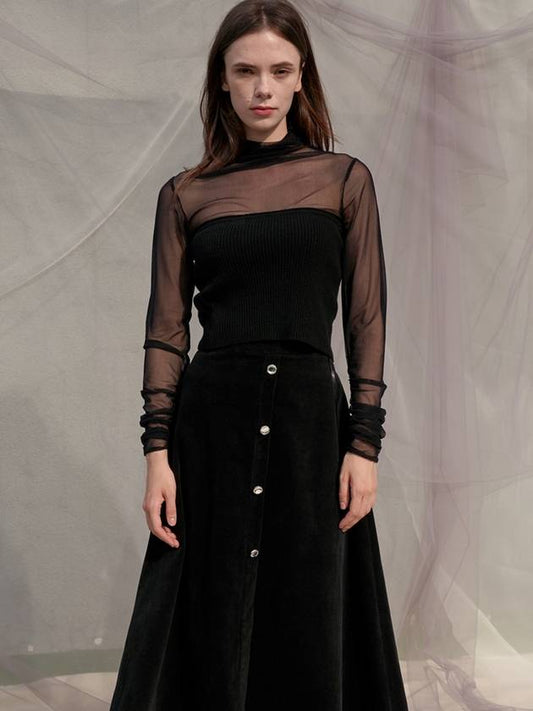 Women's Sleeve Shirring See-through Turtleneck Black - SORRY TOO MUCH LOVE - BALAAN 2