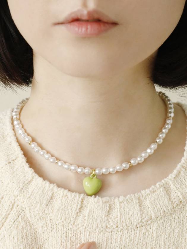 Petite Heart Pearl Necklace Green - SOSOO - BALAAN 2