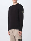 Men's Waffen Patch Crew Neck Raw Cotton Knit Top Black - STONE ISLAND - BALAAN 4