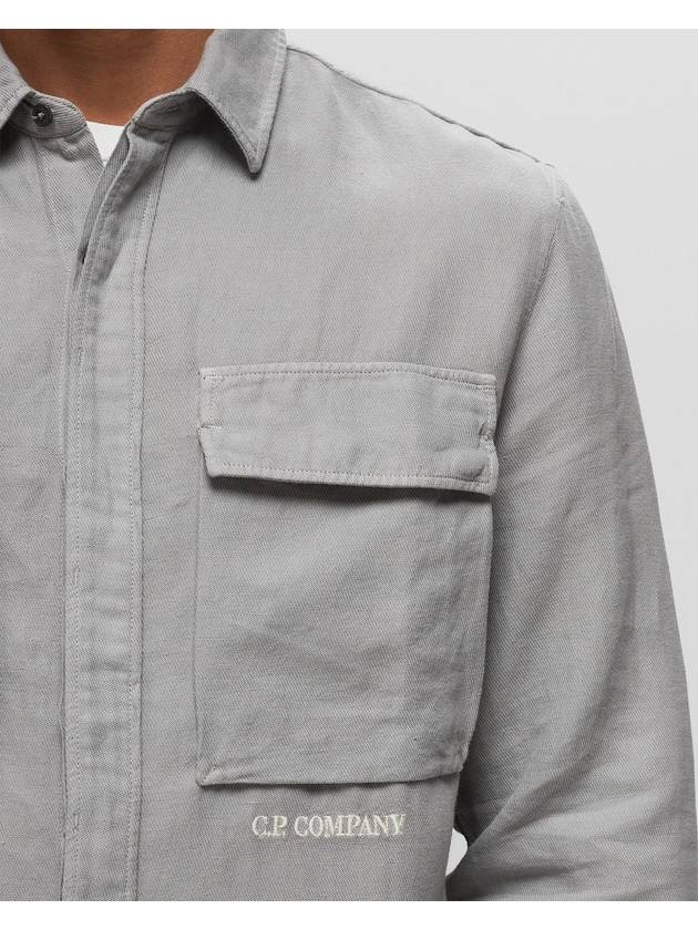 Broken Linen Cotton Long Sleeve Shirt Grey - CP COMPANY - BALAAN 3