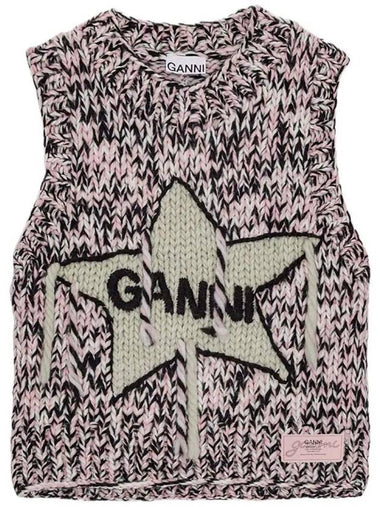 Logo Graphic Knit Vest Chalk Pink - GANNI - BALAAN 1