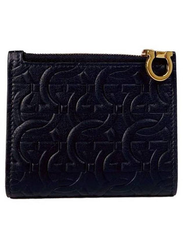 Gancini Embossed Logo Half Wallet Black - SALVATORE FERRAGAMO - BALAAN 1