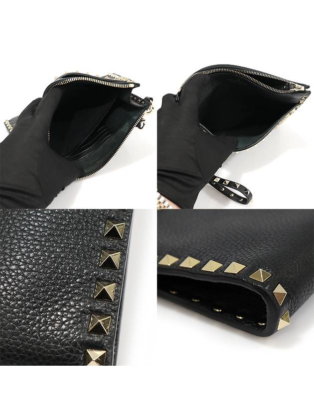 VW2P0V27VSH Black Stampa Alce Calfskin Gold Rockstud Pouch Clutch - VALENTINO - BALAAN 6