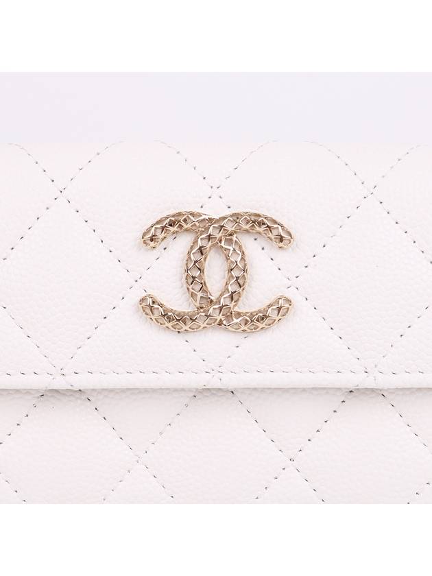 Caviar new logo white flap half wallet - CHANEL - BALAAN 2