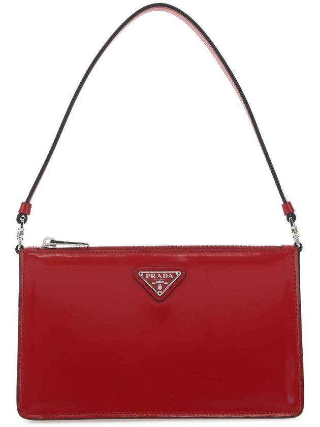 triangle logo brushed leather mini bag red - PRADA - BALAAN.