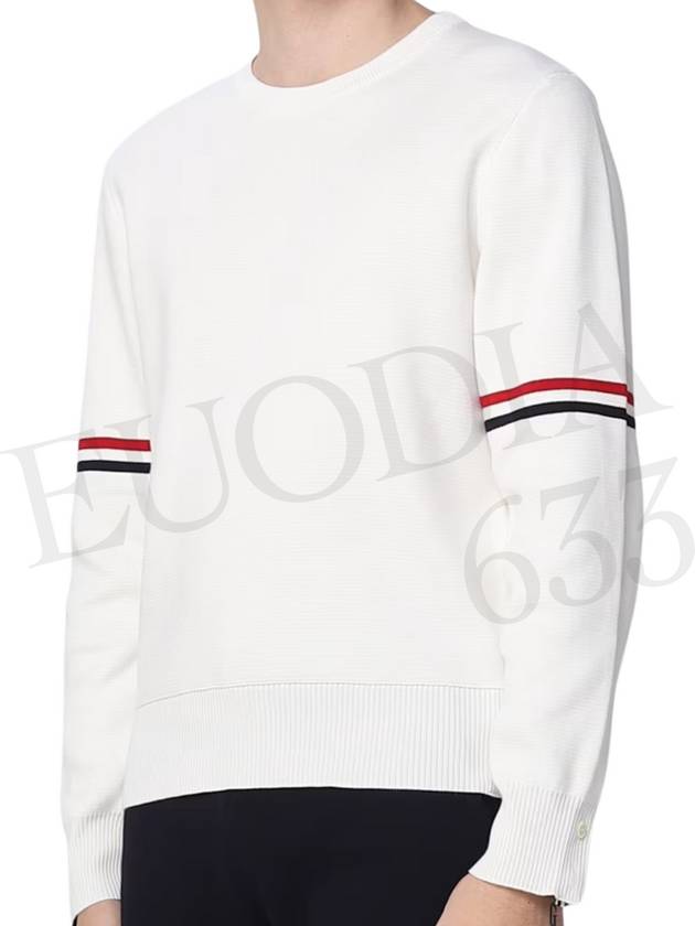 Men's Milan Stitch Armband Crew Neck Knit Top White - THOM BROWNE - BALAAN 10