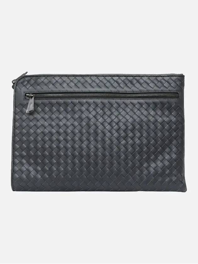 Intrecciato Weaving Zipper Clutch Bag Gray - BOTTEGA VENETA - BALAAN 3