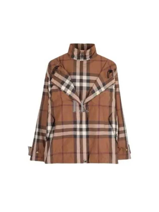 Check Off Shoulder Hooded Jacket Brown - BURBERRY - BALAAN 2