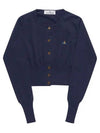 Bea ORB Embroidered Logo Crop Cardigan Dark Blue - VIVIENNE WESTWOOD - BALAAN 2