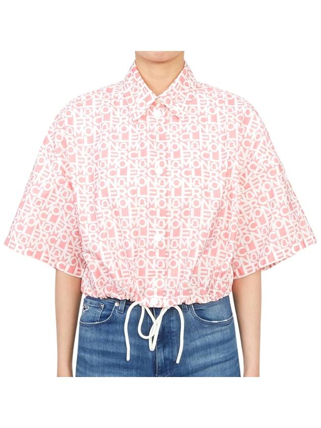 Women's Logo Print Cropped Short Sleeve Shirt Pink - MONCLER - BALAAN 2