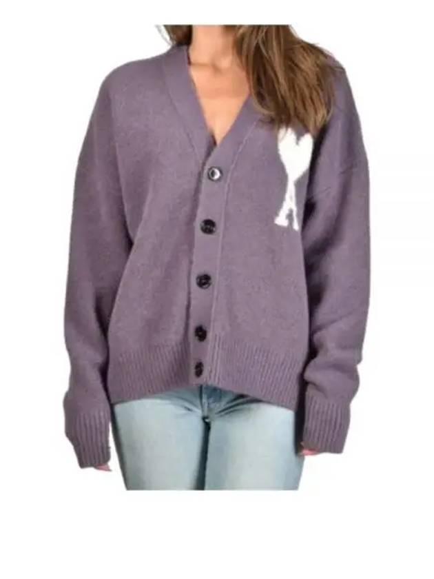 Intarsia Logo Knit Cardigan Lilac - AMI - BALAAN 2