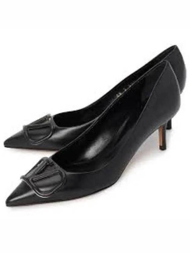 Women's V Logo Leather Pumps Heels Black - VALENTINO - BALAAN 2