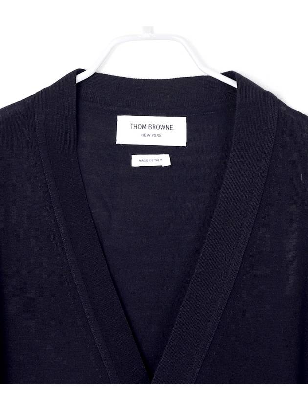 Men's Sustainable Classic Diagonal Wool Cardigan Navy - THOM BROWNE - BALAAN 5