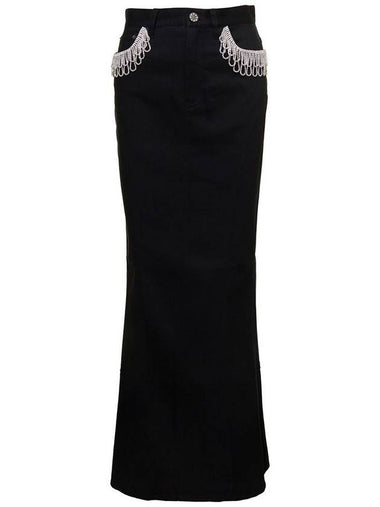 Black Maxi Skirt With Jewel Details Along The Pockets In Cotton Denim Woman - ROTATE - BALAAN 1