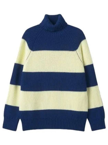 Turtleneck Striped Knit Light Yellow Electric Blue CRTWMKNW002KNT016LYEB - SUNNEI - BALAAN 1