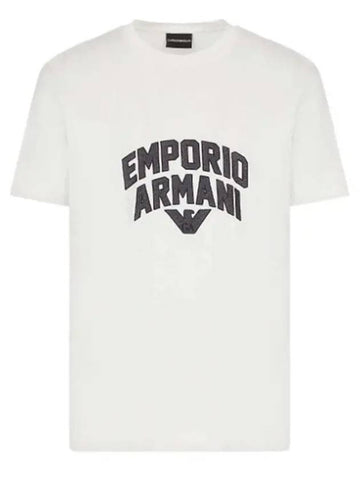 Armani logo embroidery t shirt white 3R1TBF 1JUVZ 0101 - EMPORIO ARMANI - BALAAN 1