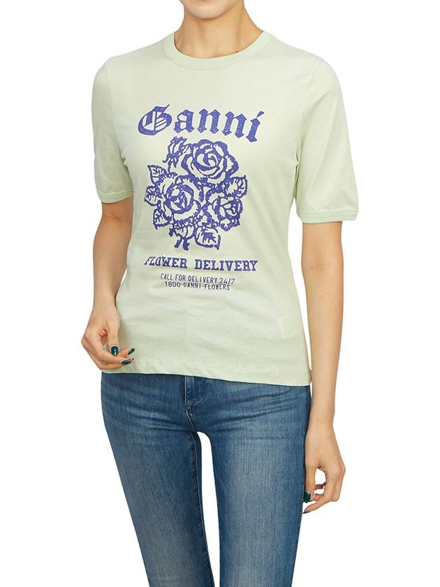 Flower Logo Cotton Short Sleeve T-Shirt Light Mint - GANNI - BALAAN 5