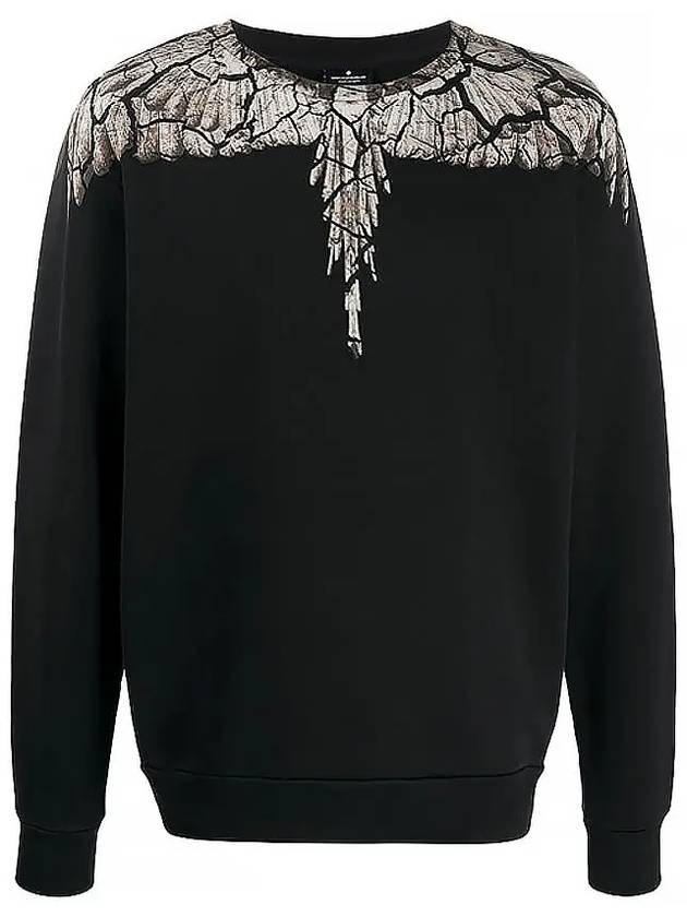 Wing Print Round Neck Sweatshirt Black - MARCELO BURLON - BALAAN 2