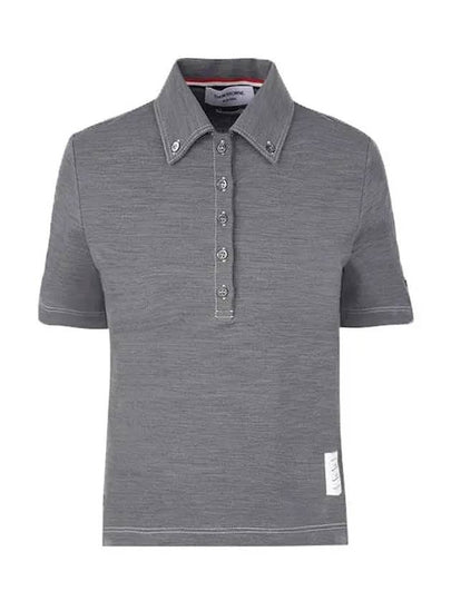 Women's Wool Tech Milano Contrast Stitch Short Sleeve Polo Shirt Medium Gray - THOM BROWNE - BALAAN 2