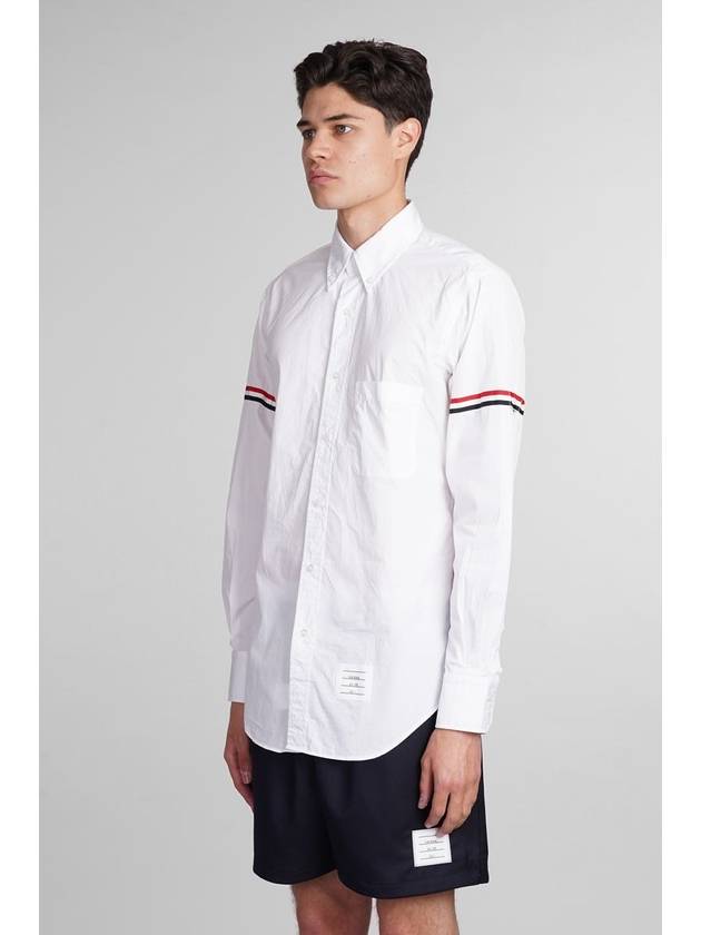 Men's Poplin Grosgrain Armband Classic Long Sleeve Shirt White - THOM BROWNE - BALAAN 5