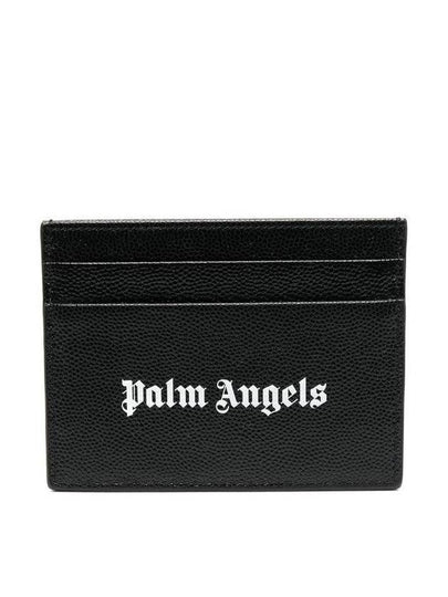 Logo Print Leather Card Wallet Black - PALM ANGELS - BALAAN 2