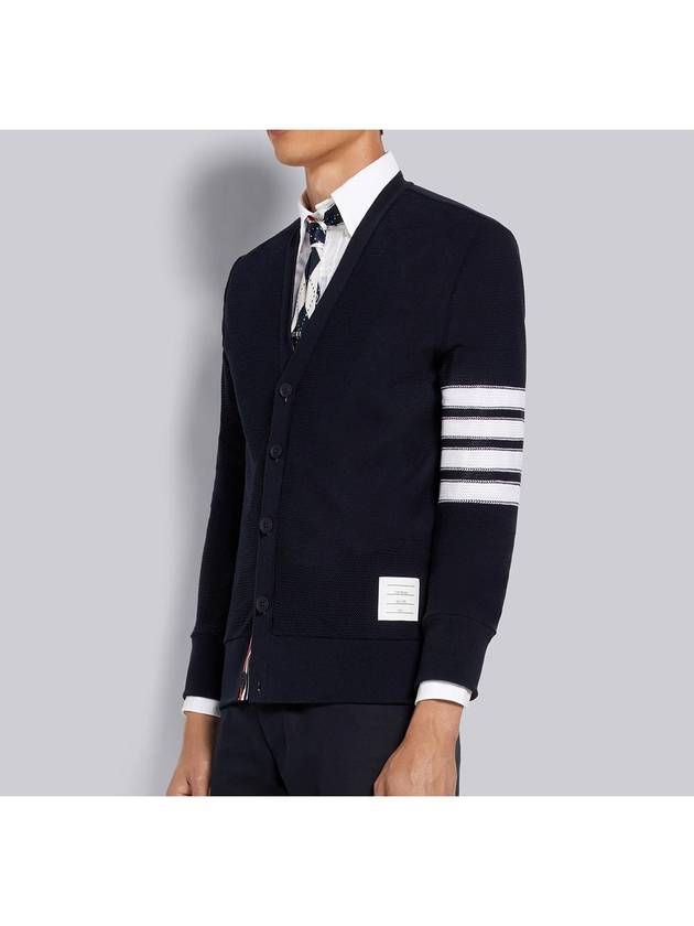 4 Bar Open Raschel Stitch V Neck Cardigan Navy - THOM BROWNE - BALAAN 3