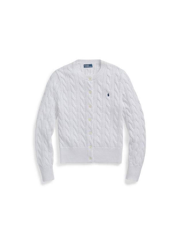 Crew Neck Cable Knit Cotton Cardigan White - POLO RALPH LAUREN - BALAAN 1