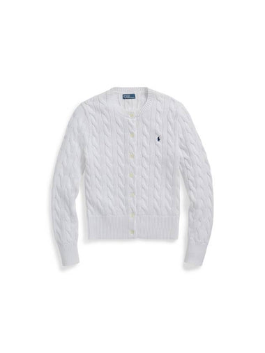 Crew Neck Cable Knit Cotton Cardigan White - POLO RALPH LAUREN - BALAAN 1