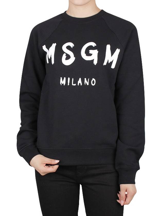 Women's Brushed Logo Crew Neck Sweatshirt Black - MSGM - BALAAN 2