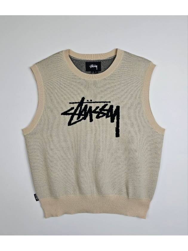 Logo Knit Vest Cream - STUSSY - BALAAN 5