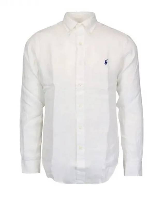 Embroidered Logo Linen Long Sleeve Shirt White - POLO RALPH LAUREN - BALAAN 2