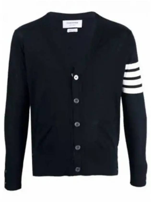 Men's Sustainable Classic Diagonal Wool Cardigan Navy - THOM BROWNE - BALAAN 2