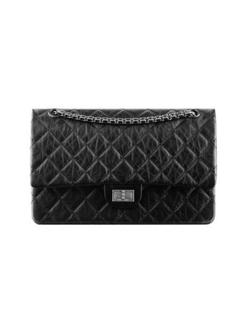 255 Chain Vintage Calfskin Ruthenium  Large Flap Shoulder Bag Black - CHANEL - BALAAN 1